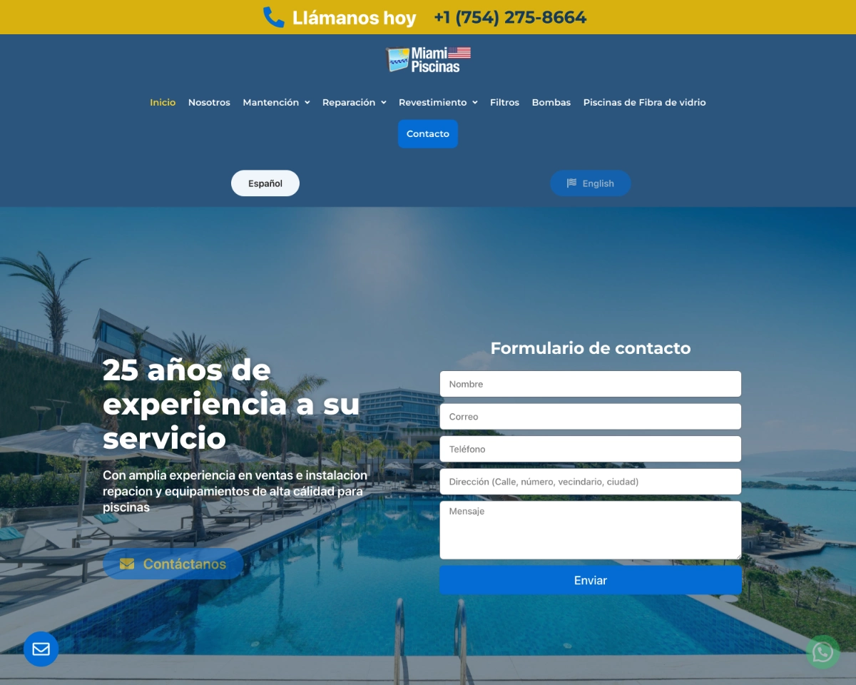 Sitio web de Piscinas Miami