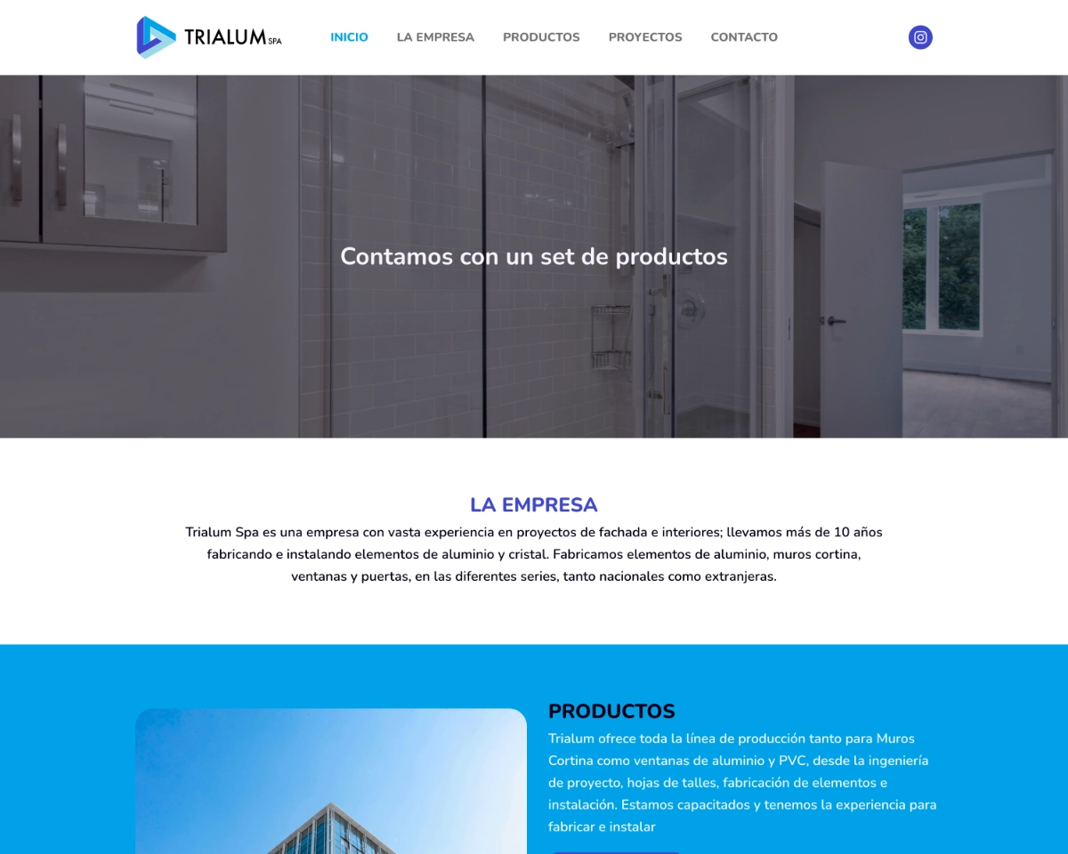Sitio web de Trialum, muros cortina y ventanas de aluminio